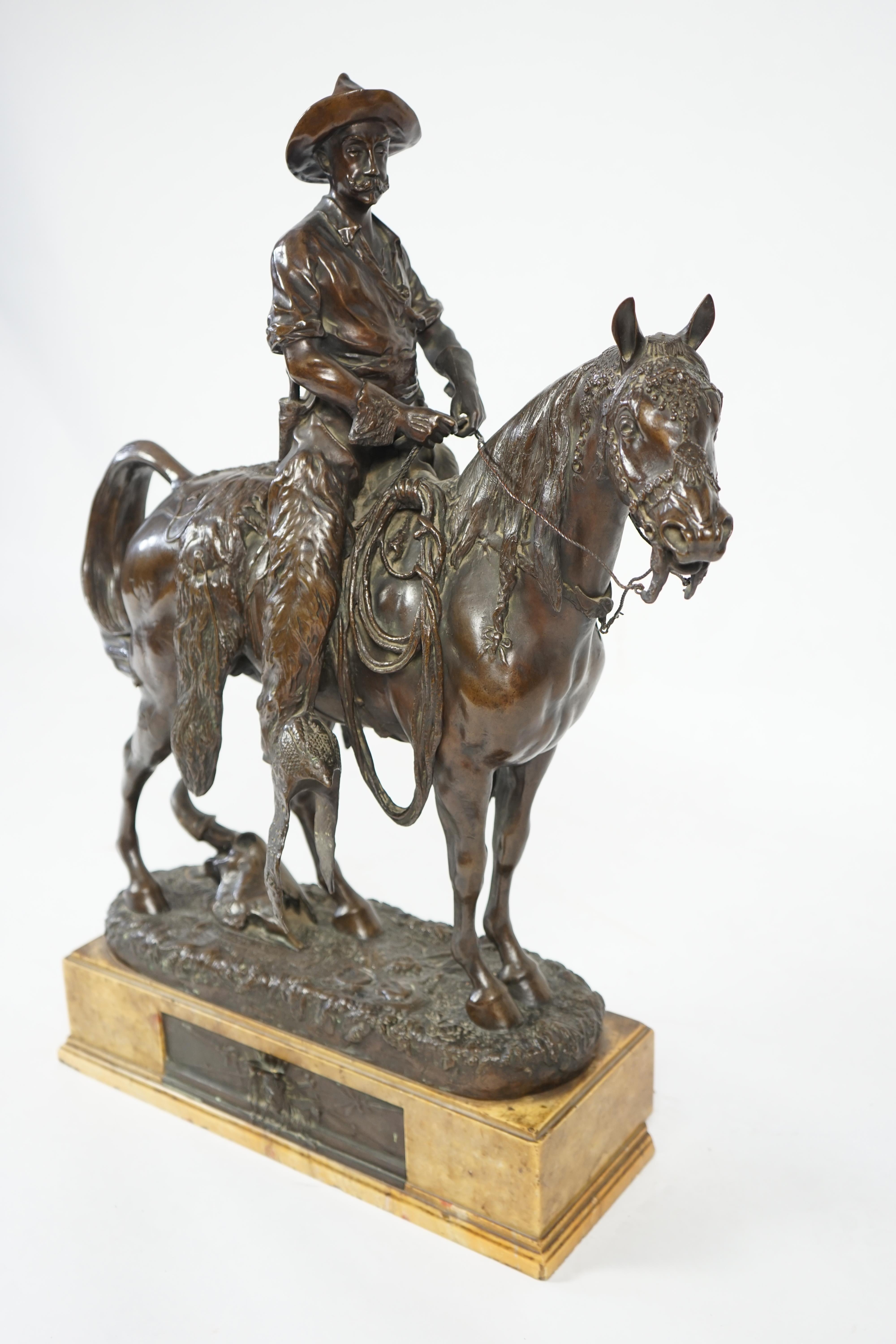 Walter Winans (St. Petersburg, 1852-Parsloe Park, Essex, 1920), a cast bronze of the artist, as a cowboy, riding the Arab stallion Skowronek, 50cm wide, 66cm high, overall 79.5cm high